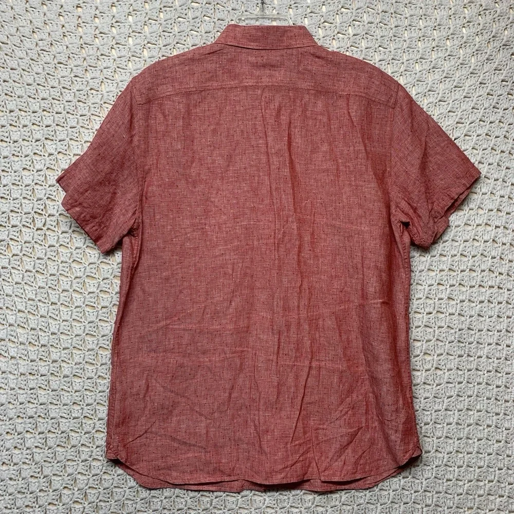 Banana Republic 100% Linen Shirt Mens L Red Camden Fit‎ Button Up Short Slv